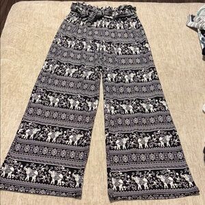 Small Pink Republic Elephant Black White wide leg paperbag stretchy flowy Pants